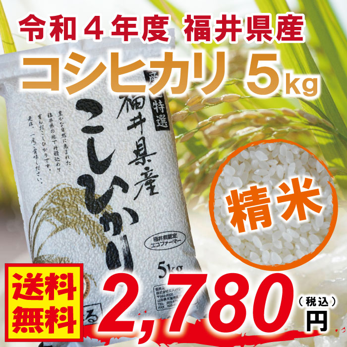 食味鑑定士のお墨付き！　農薬節減栽培　コシヒカリ：5kg　フレッシュ真空パック　福井県認定エコファーマー　送料無料！（沖縄・離島を除く)　福井県産　精米】令和4年度